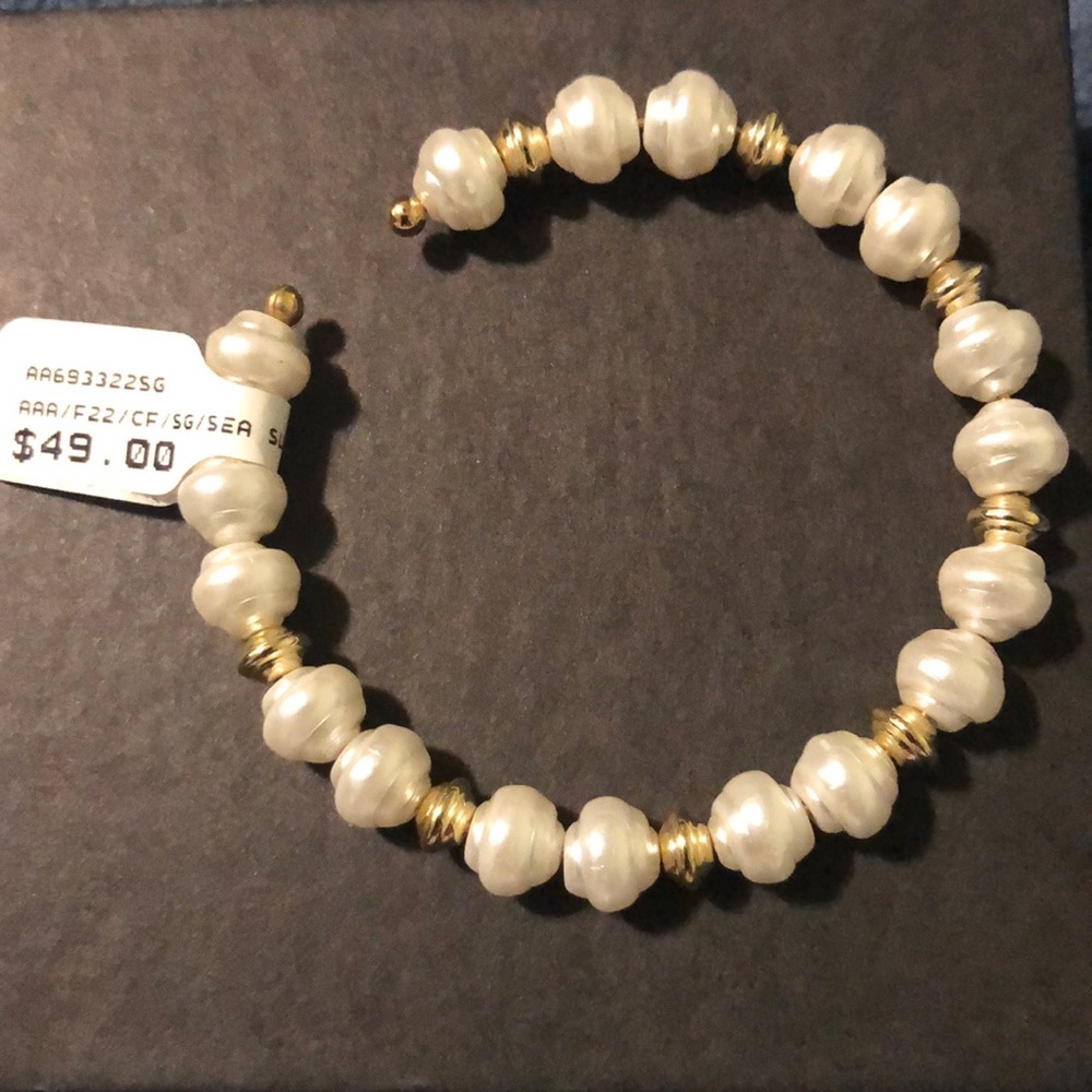 Alex and Ani Pearl and Gold Sea Sultry Bracelet Cuff